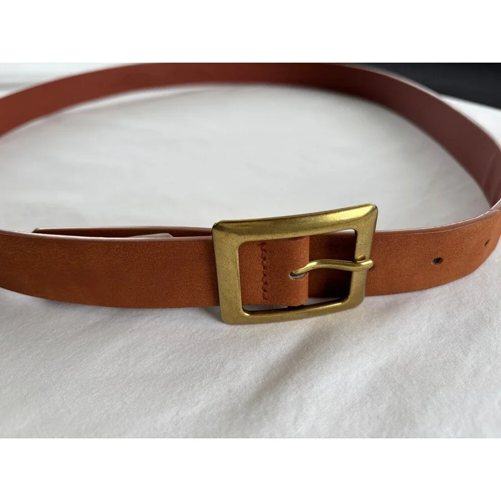 Classic Leather Belt with Gold Buckle